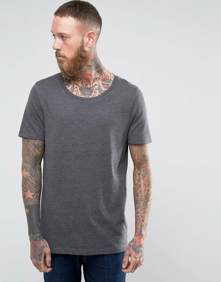 Asos Longline T-shirt With Scoop Neck - Gray