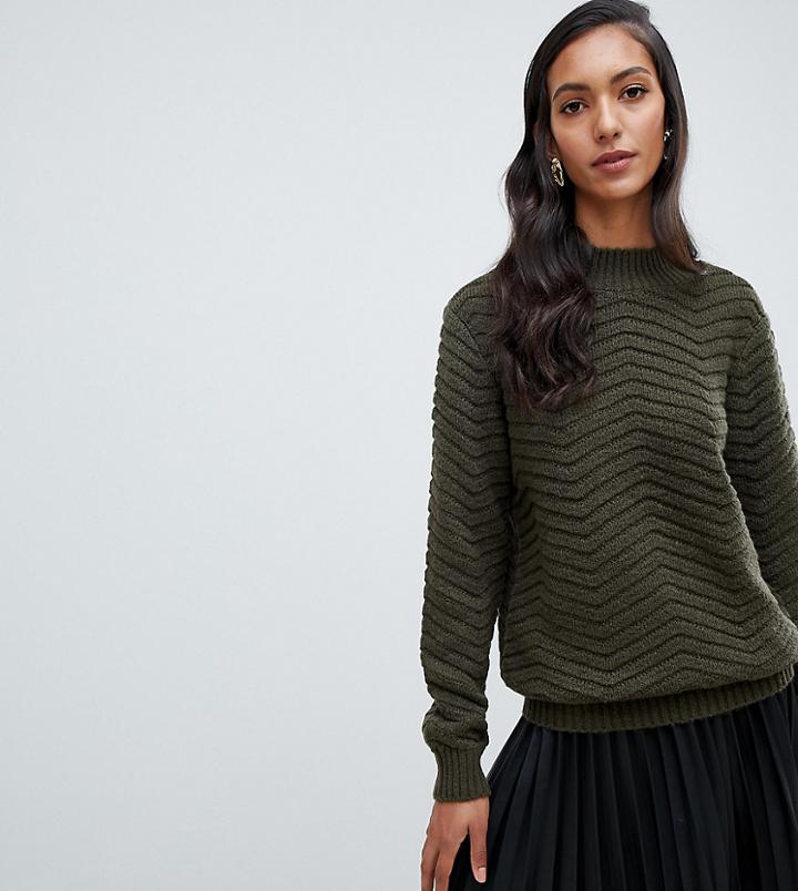 Y.a.s Tall Textured Knitted High Neck Sweater - Green