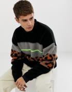 Asos Design Oversized Color Block Sweater With Animal Design - Multi