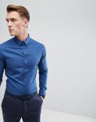 Celio Slim Smart Long Sleeve Shirt In Blue - Blue