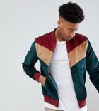 Asos Tall Cord Bomber Jacket With Chevron In Green - Green