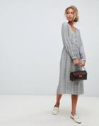 New Look Button Through Check Midi Dress - Gray