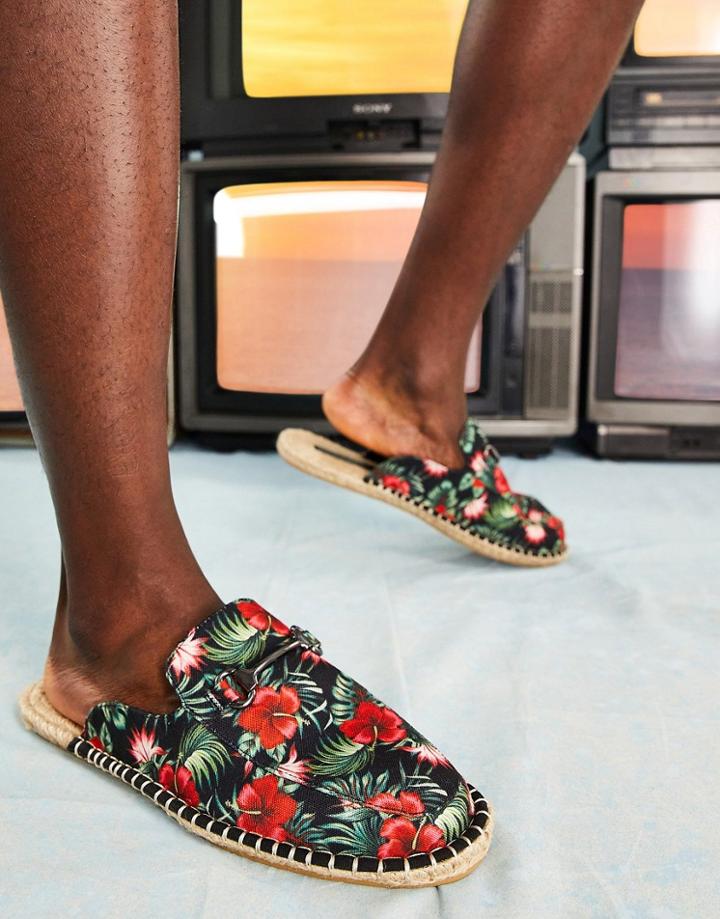 Asos Design Mule Espadrilles In Floral Print With Snaffle-multi