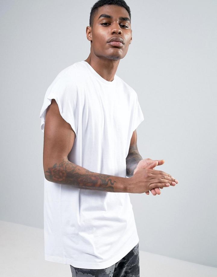 Asos Oversized Longline Sleeveless T-shirt In White With Raw Edge - White