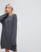 Asos Chunky Dress With Awkward Sleeve - Gray