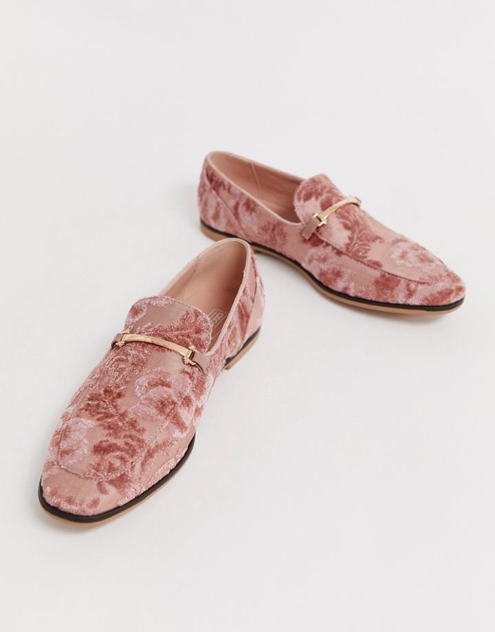 Asos Design Loafer In Pink Velvet With Snaffle - Pink