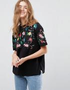 Asos T-shirt With Embroidered Yoke - Black