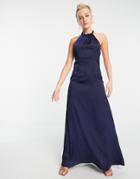 Little Mistress Halter Neck Maxi Dress In Navy