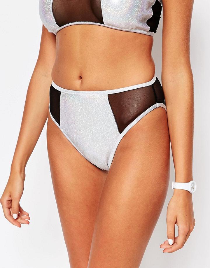Jaded London High Leg Bikini Bottoms - Silver