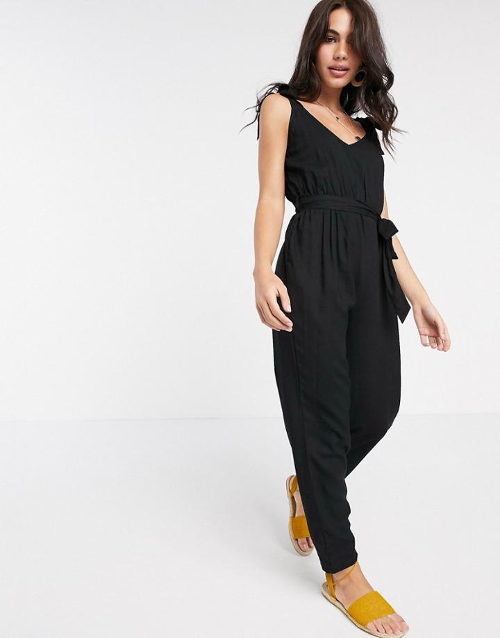 Asos Design Tie Strap Jumpsuit In Black