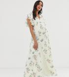 Asos Design Maternity Maxi Dress With Godet Lace Inserts In Ocassion Print-multi