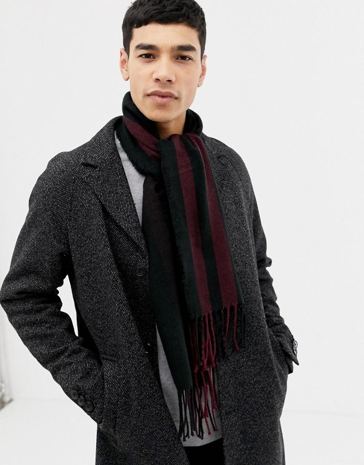 Burton Menswear Twill Scarf In Navy And Burgundy Stripe - Red