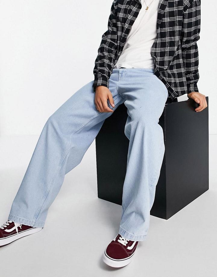 Asos Design Loose Jeans In Light Wash Blue-blues