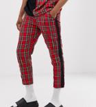 Agora Relaxed Cropped Pants In Check With Side Stripe-red