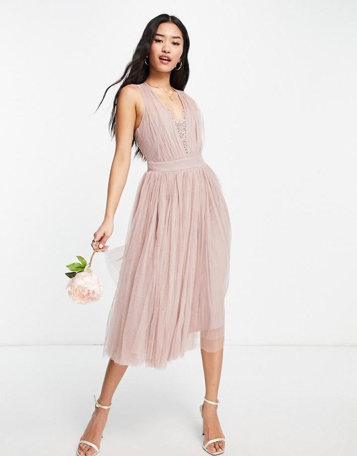 Little Mistress Bridesmaid Tulle Mini Dress In Mink-gray