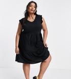 New Look Curve V Neck Short Sleeve Jersey Smock Dress In Black