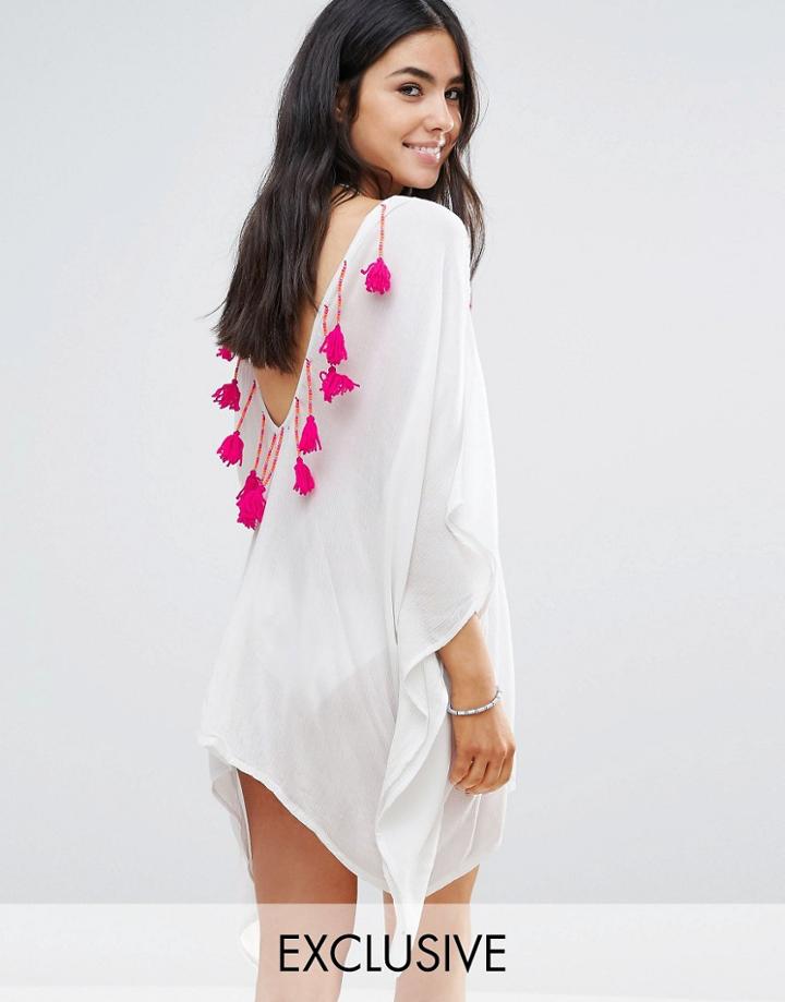 Akasa Tassel Back Caftan - White