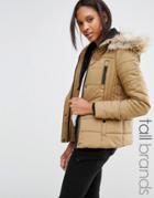 Vero Moda Tall Padded Faux Fur Trim Jacket - Brown