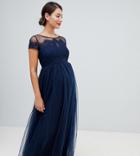 Chi Chi London Maternity Maxi Dress With Cap Sleeve-navy