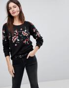 Vila Floral Embroidered Detail Sweater - Black