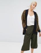 Selected Knitted Cardigan With 3/4 Sleeves - Brown