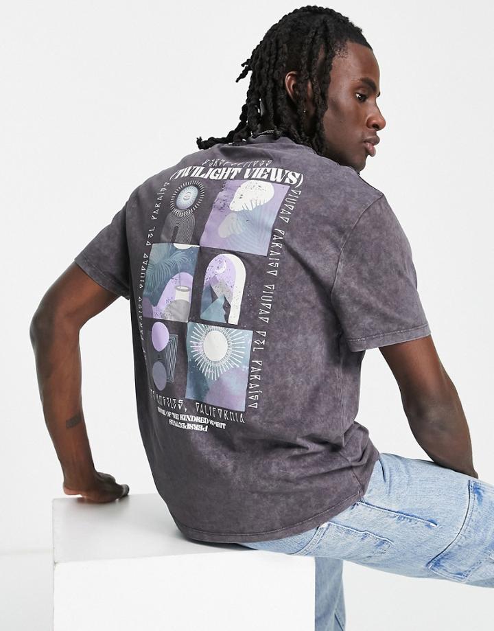 Asos Design Relaxed T-shirt In Washed Purple With Celestial Back Print-black