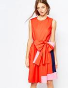 Sportmax Code Tie Waist Dress In Color Block - 007 Red
