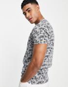 French Connection Leaf Print T-shirt In Light Gray