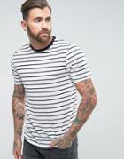 Asos Relaxed Stripe T-shirt With Curved Hem - White