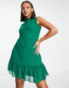 Trendyol Mini Shift Dress With Peplum Hem In Green