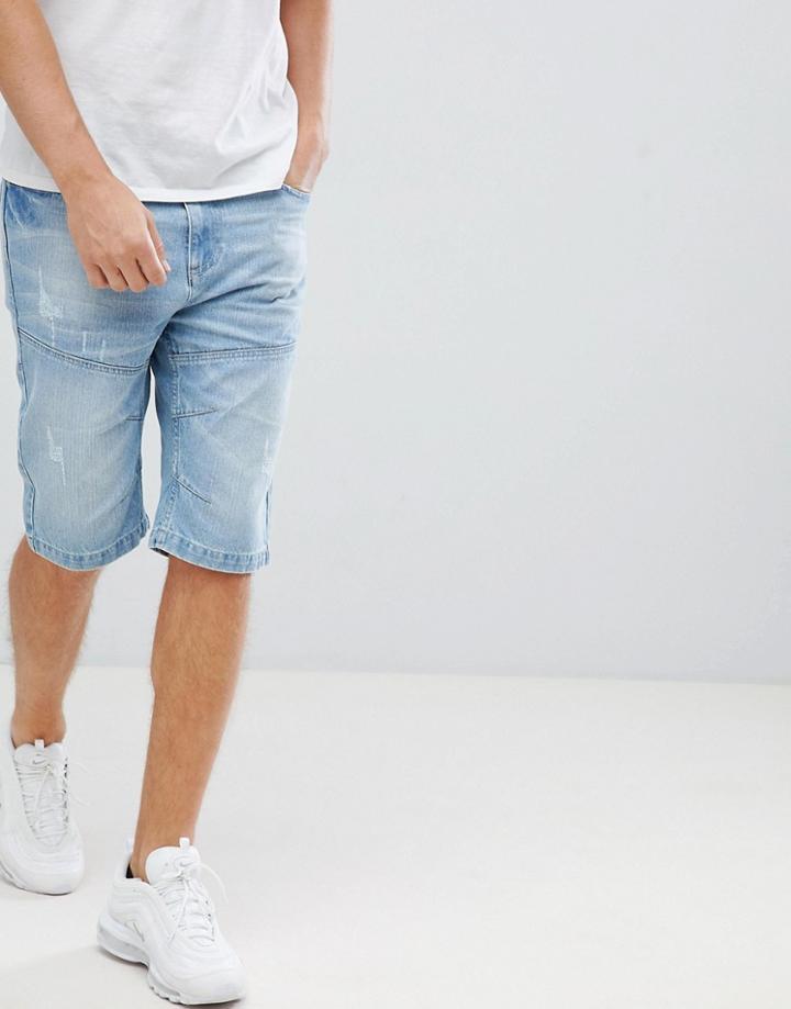Crosshatch Light Wash Denim Shorts - Blue