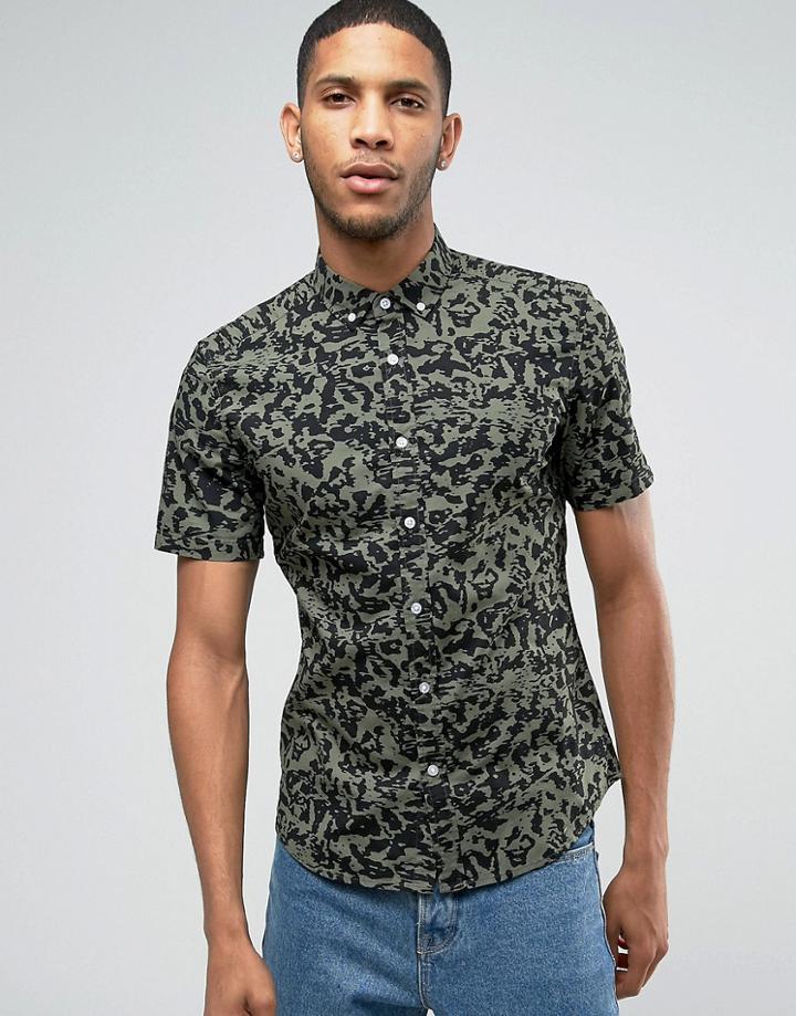 Asosskinny Fit Camo Shirt In Green - Green