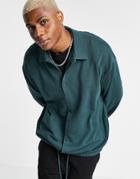 Asos Design Oversized Coach Jersey Jacket In Forest Green