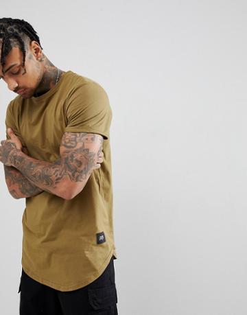 Sixth June Oversized T-shirt In Khaki With Curved Hem - Green