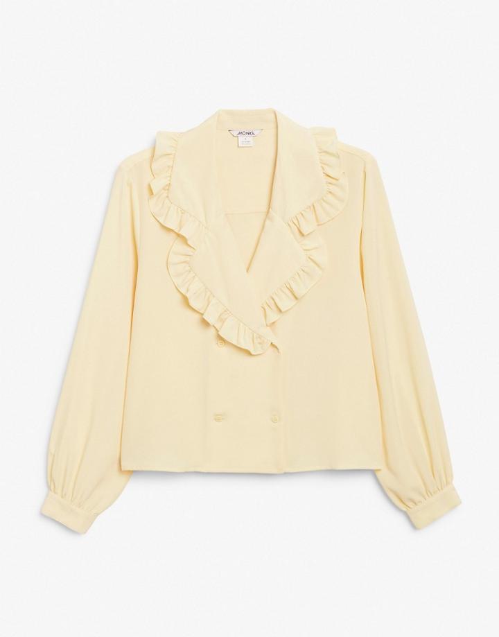 Monki Marian Long Sleeve Frill Collar Blouse In Yellow