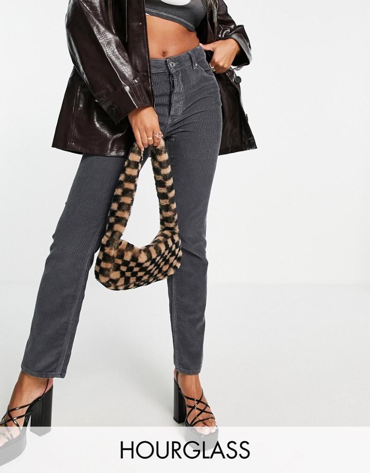 Asos Design Hourglass Mid Rise 90s Straight Leg Jeans In Granite Corduroy-grey