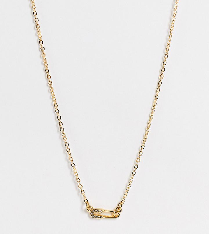 Asos Design 14k Gold Plated Necklace With Mini Safety Pin