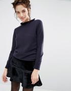 Willow And Paige Shrunken Sweater With Frill Collar - Navy