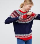 Asos Design Tall Sweater In Vintage Fairisle - Navy