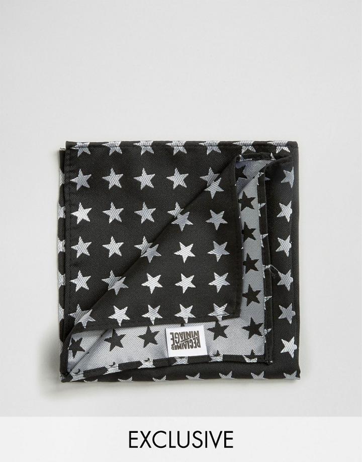 Reclaimed Vintage Star Pocket Square In Black - Black