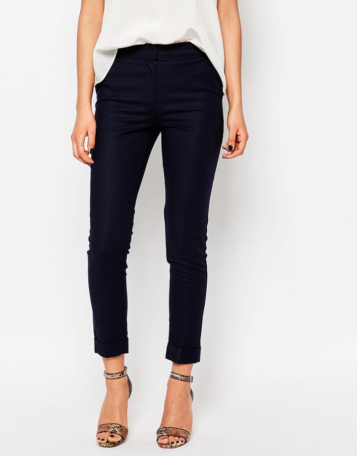 Warehouse Cotton Straight Leg Pant - Navy