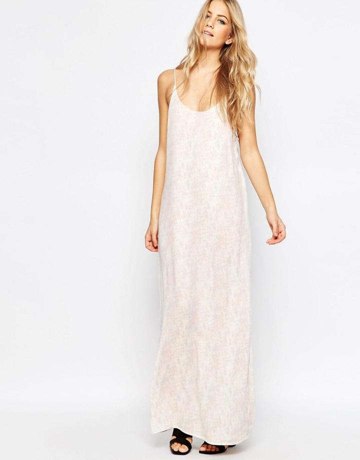 Just Female Mind Maxi Dress In Peach Print - Pink