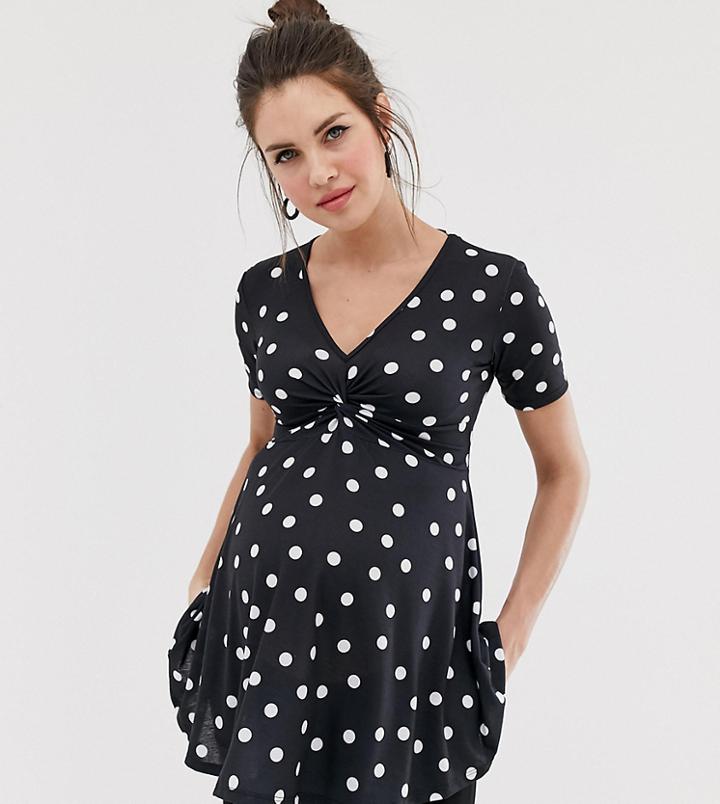 Bluebelle Maternity V Neck Twist Front Top In Polka Dot Print - Multi