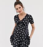 Bluebelle Maternity V Neck Twist Front Top In Polka Dot Print - Multi