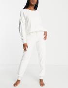Chelsea Peers Super Soft Fleece Lounge Sweatshirt And Sweatpants Set In Cream-white