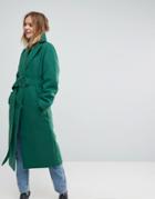 Asos Green D Ring Belted Long Coat - Green
