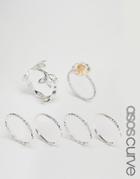 Asos Curve Pack Of 6 Leaf And Daisy Ring Pack - Multi
