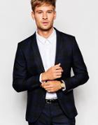 Selected Homme Tonal Buffalo Plaid Blazer In Skinny Fit - Navy
