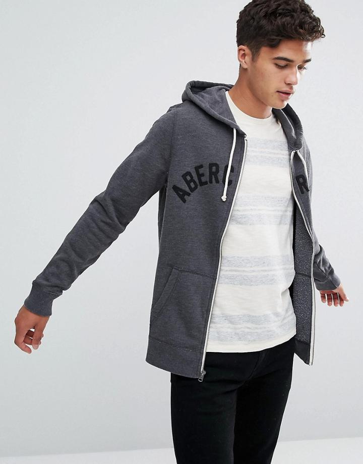 Abercrombie & Fitch Arch Logo Full Zip Hoodie In Dark Gray - Gray