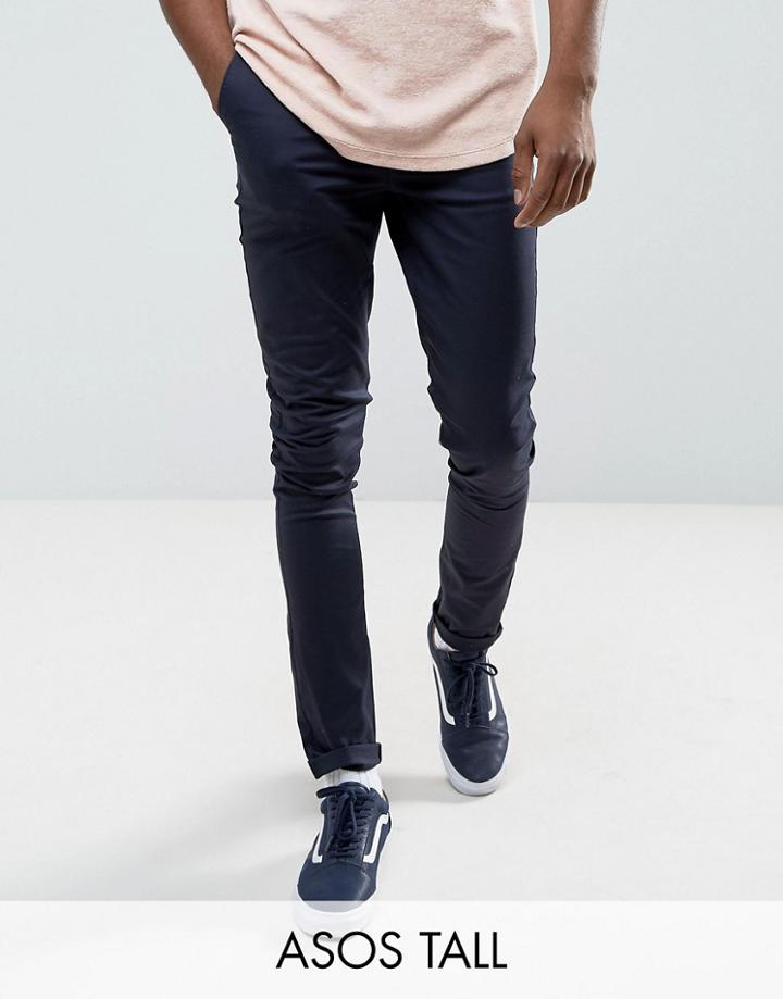 Asos Tall Super Skinny Chinos In Navy - Navy